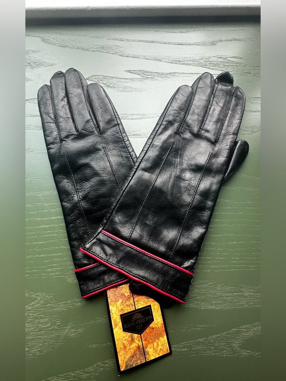Women’s Black Leather Gloves with Red Trim